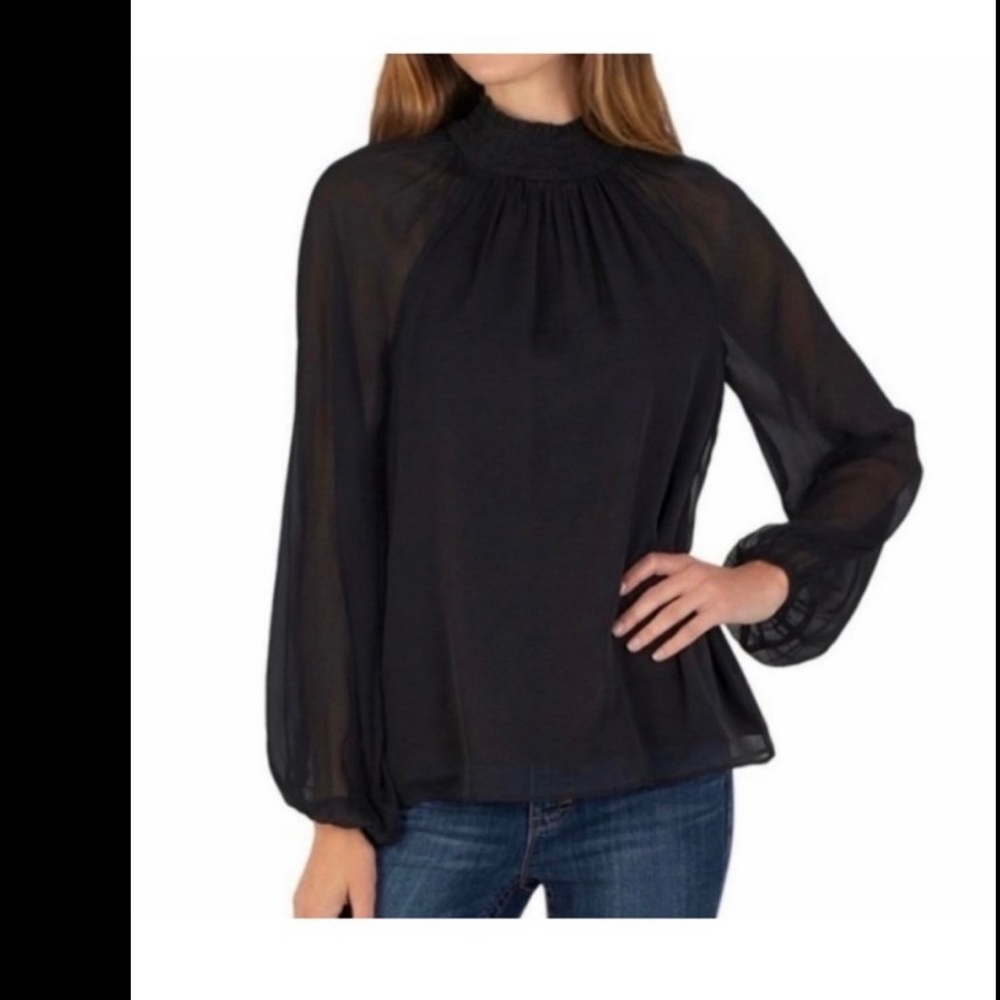 Joie Black Long Sleeve Smocked Blouse